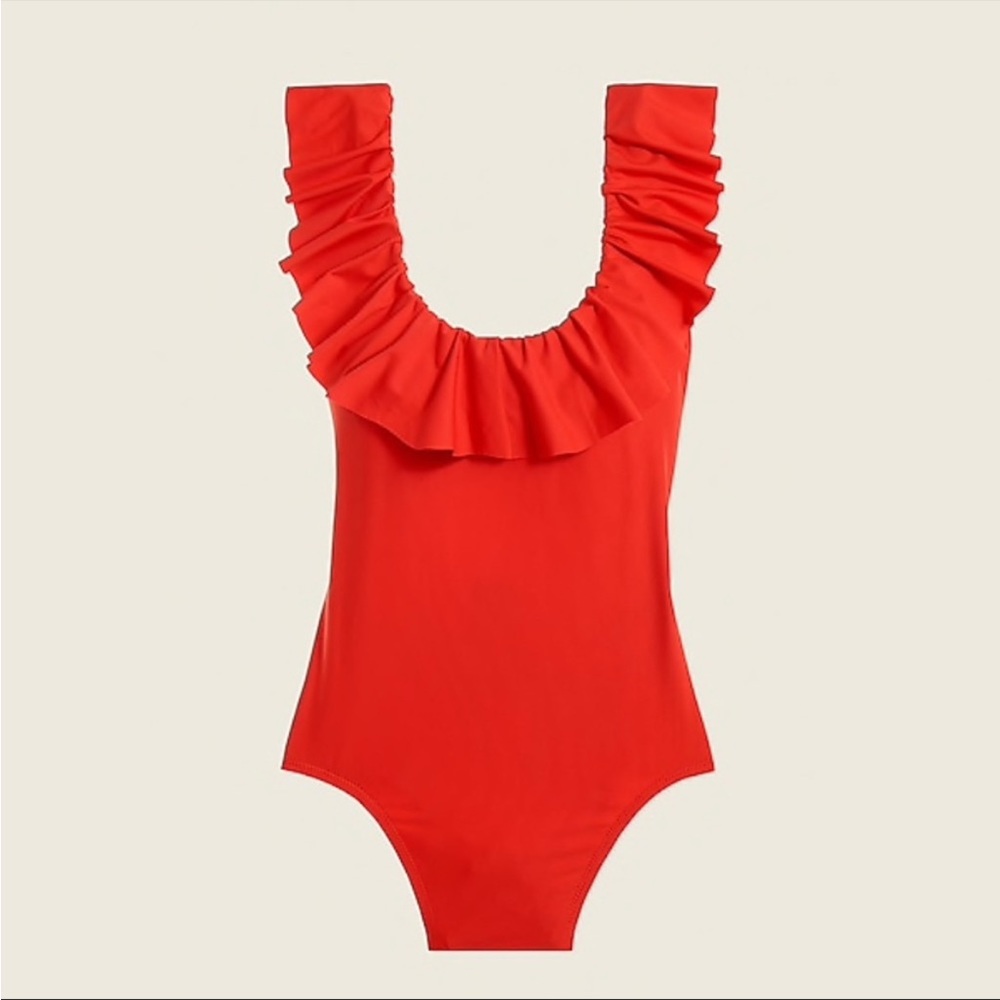 J. Crew Long-Torso Ruffle Scoop Back One Piece Swimsuit Size 4